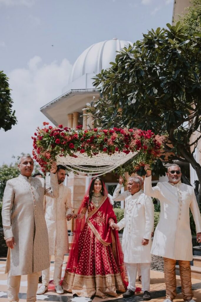 stunning bridal entry moment with phoolon ki chadar
